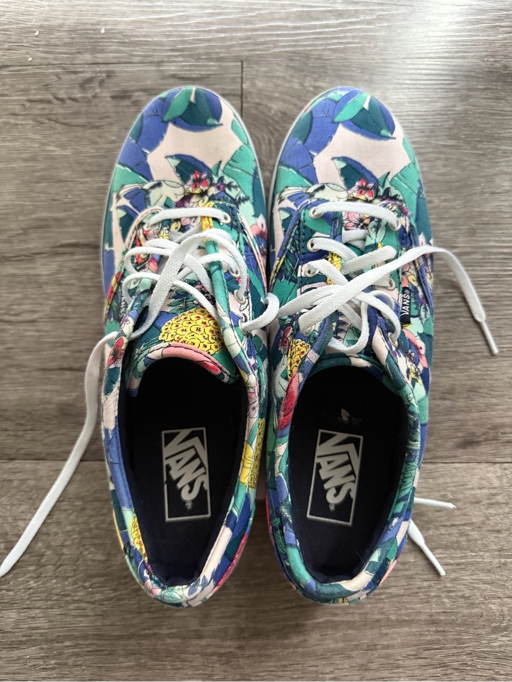 Vans Floral Canvas Lace-Up Sneakers - Blue, Green, Yellow